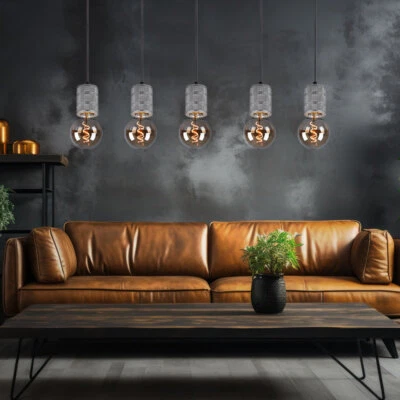 Lampadario Luce Sala da Pranzo 5 Fiamma E27 Argento Cucina 120cm - Immagine 1 di 4