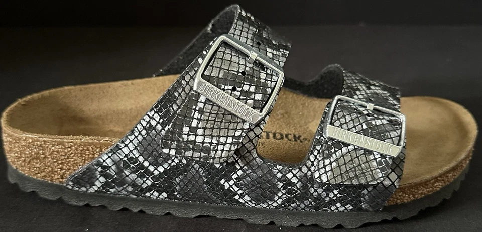 Birkenstock Arizona Metálico Brillante Pitón Plata Serpiente Mujer Talla 37EU 6-6.5US Nuevo Foto 1 de 4
