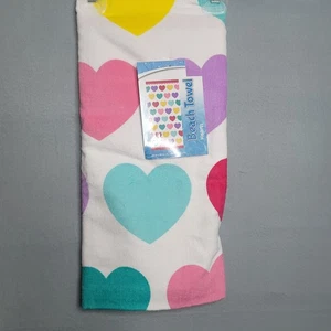Hearts  Beach Towel Swim Pool  28 x 58 Inches New w Tags - Imagen 1 de 3