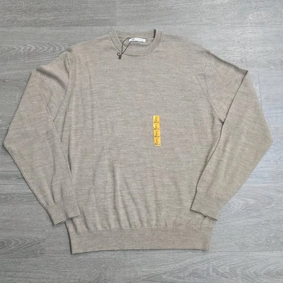 Zara Sweater Wool Blend Knit Crewneck Pullover Heather Sandy Brown Mens Sz Large - Image 1 of 4