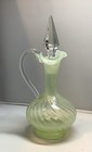 Victorian Uranium Striped Glass Cruet Oil Jar Clear Applied Handle