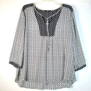 NYDJ Womens Geometric Popover Lightweight Sheer Top Blouse Size XL Black Summer - Picture 1 of 7