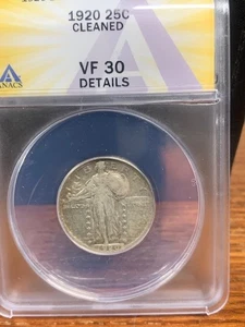 1920 25C Standing Liberty Quarter ANACS VF-30 Details Cleaned - Picture 1 of 7