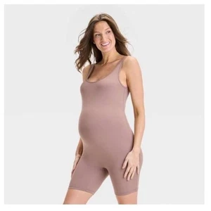 Isabel Maternity Taupe Short Stretch Activewear Unitard Jumpsuit Size Large - Picture 1 of 7