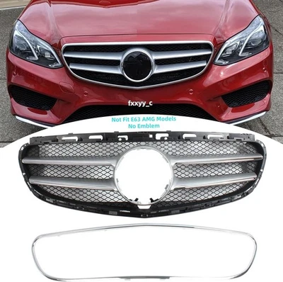 For Mercedes E Class W212 S212 2014-2016 Front Bumper Grille Silver Grill Chrome - Image 1 of 4