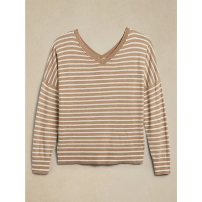 Suéter para mujer Banana Republic Forever Dolman cuello en V medio tostado a rayas nuevo con etiquetas Foto 1 de 4