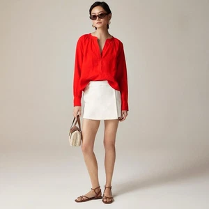¡¡NUEVO CON ETIQUETAS!! J. CREW Cabana Top Lino Popover Rojo Arroyo Sólido Preppy Top Camisa Mediana - Imagen 1 de 15