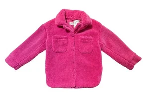 H&M Kids Fushia Pink Teddy Sherpa Lined Jacket, Size 8/10, Snap Fasteners, NWT - Picture 1 of 7