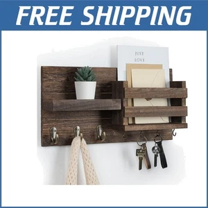 Elegant Rustically Styled Wall Organizer – Mail & Key Holder with Hooks 20 lbs - Picture 1 of 10