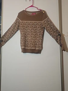 Guess Rosalie Jacquard Women's XL Sweater Cream & Brown Pullover Long Sleeve - Picture 1 of 5