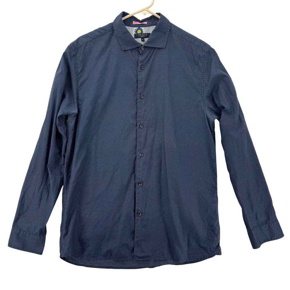 Camisa Ted Baker Para Hombre Grande Azul Con Botones Manga Larga Calce Moderno Preppy 4 Foto 1 de 4