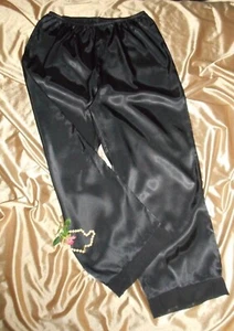 L Black Satin Lounge Pants Chiffon Hem 29" Inseam - Picture 1 of 4