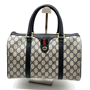 Vintage Gucci Mini Boston Bag Sherry Line GG Supreme PVC Leather Navy Authentic - Picture 1 of 24