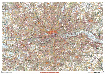 Map of Greater London Postcode Districts, Poster of London Postcodes - Image 1 of 4