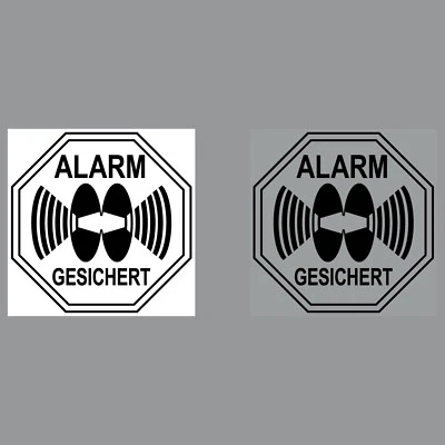 GREENIT Set Alarm Hinweis Aufkleber 5cm schwarz gespiegelt für Innenseite Glasscheibe