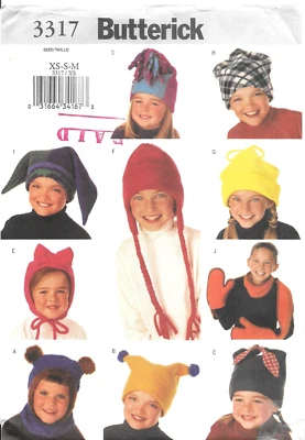 Uncut Butterick Sewing Pattern # 3317 Boys and Girls Hat and Scarf Size: XS-S-M - Image 1 of 2