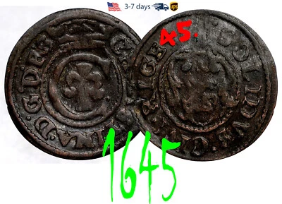 Sweden RIGA Schilling Solidus 1645 Queen Christina Billon Coin #12091 - Image 1 of 3