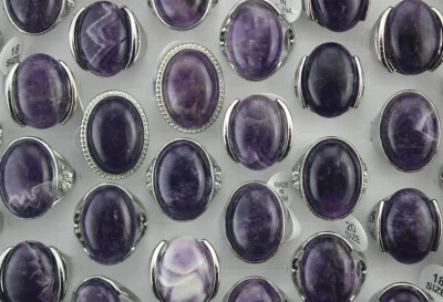 Großhandels-Mengen 43 Stck. Gemischt Übergröße Oval Charm Amethyst Silber P Unisex Ringe - Bild 1 von 4