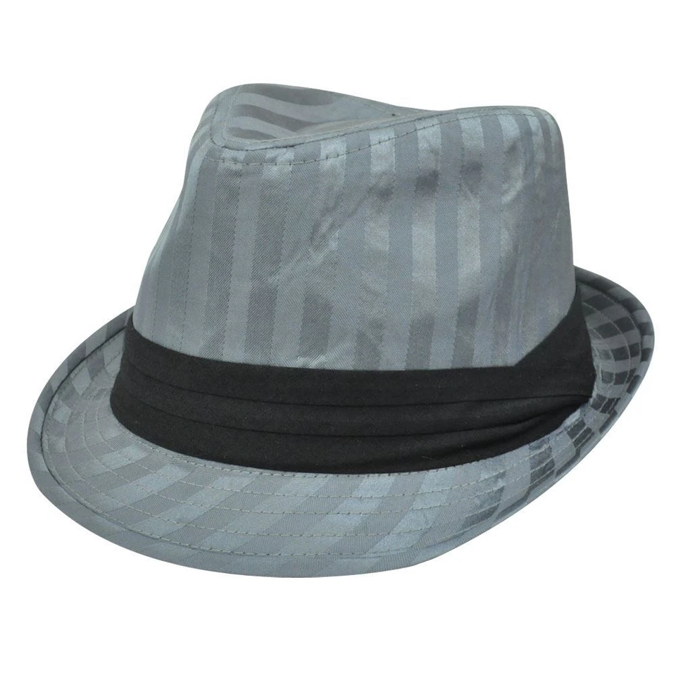 Sombrero gángster pequeño mediano gris satinado rayas negro Trilby Fedora Homburg Stetson Foto 1 de 1