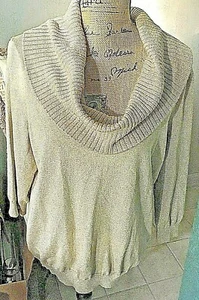 Michael Kors XL Gold Metallic Cowl Neck Sweater Top 3/4 Sleeves EUC - Picture 1 of 3