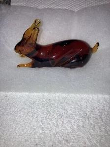 Vintage PILGRIM Art Glass Amber Bunny RABBIT Figurine Paperweight 4.5" L Animal - Picture 1 of 14