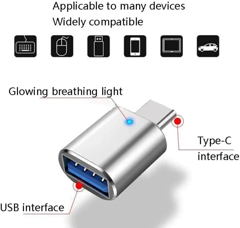 LED USB-C 3.1 Male to USBA Female Adapter Converter OTG Type C Android Phone - Image 1 of 1