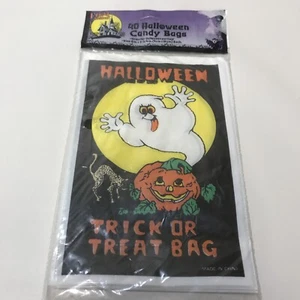 Vintage Halloween Plastic Trick or Treat Bags - New Sealed - 40 Count Ghost, Cat - Picture 1 of 2