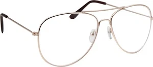 Gold Frame Aviator Clear Lens Glasses Fashion Eyewear Non-Prescription UV400 - Picture 1 of 3