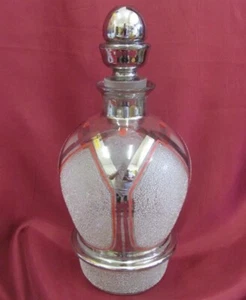 1930s ANTIQUE ART DECO FROSTED CRYSTAL GLASS CARAFE DECANTER BOTTLE V.RARE - Picture 1 of 13