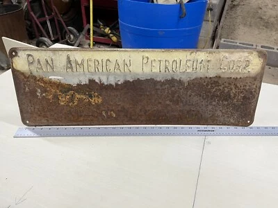 Placa Pan American Oil Lease bomba de metal vintage em relevo a gás de poço de petróleo - Imagem 1 de 2