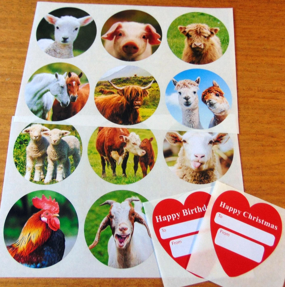 11 64mm Large Circular Round Cute Farm Animal Sticky Labels Wildlife Stickers - Image 1 of 1