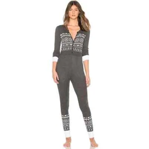 EUC L Womens Wildfox Fair Isle Love One Piece Pajama suit - Picture 1 of 11