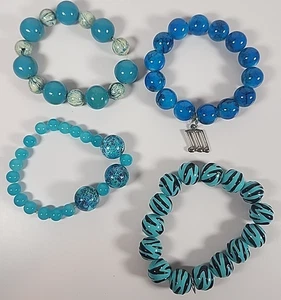 Sortiment 4 Perlen Armbänder Blau Türkis Musik Note Handarbeit Schmuck - Bild 1 von 7