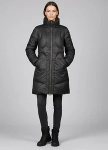 Armani Exchange schwarzer gesteppter Reißverschluss hoher Kragen langer gefütterter Mantel Damen M - Bild 1 von 11