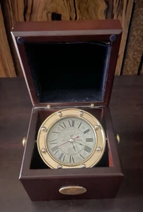 Ship Clock in Wood Box 5.25” x 5 x 5 Authentic Models Inc WORKS Very Good Shape - Picture 1 of 23