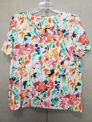 Camiseta manga corta Chico's estampado abstracto tejido holgado cuello redondo talla 3 (XL) Foto 1 de 4