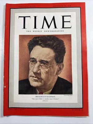 Time Magazine November 20, 1939 Broadway's George S. Kaufman -Full magazine - Image 1 of 3