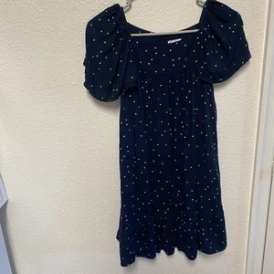 Kids Blue Polka Dot Dress Puff Sleeve Cottage Retro Sz12 - Picture 1 of 9