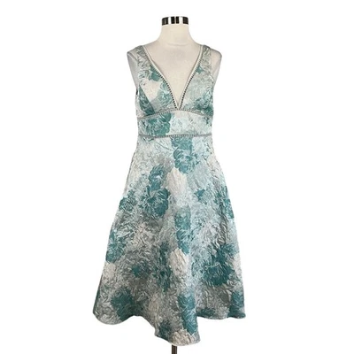 Aidan Mattox Women's Cocktail Dress Size 6 Blue Floral Metallic Fit and Flare - Image 1 of 4