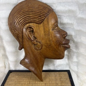 Hand Carved African Woman Head Wall Art Signed14”T 9.5”W - Picture 1 of 6