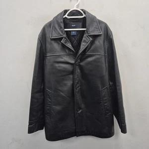 Gap Vintage Black Heavy Thick Leather Single Breast Coat Jacket Size Medium - Picture 1 of 10
