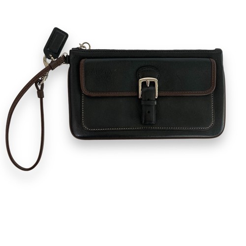 Borsa cambio polso Coach vintage anni 2000 in pelle Nera con bordo marrone