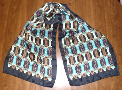 BUFANDA DE SEDA NORDSTROM - 60 x 16" - PATRÓN GEOMÉTRICO AZUL/MARRÓN/LAVANDA Foto 1 de 3