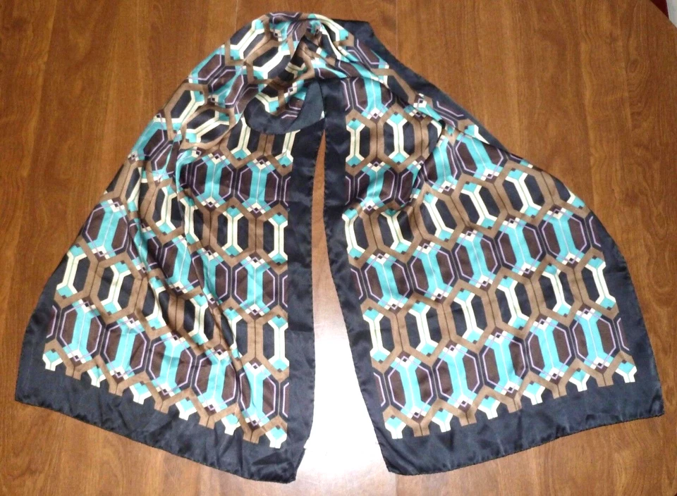 BUFANDA DE SEDA NORDSTROM - 60 x 16" - PATRÓN GEOMÉTRICO AZUL/MARRÓN/LAVANDA Foto 1 de 3