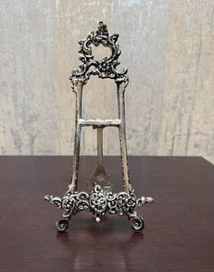 Vintage Ornate Silver Tone Tabletop Easel Arp Picture Display Stand 10" Tall - Picture 1 of 8