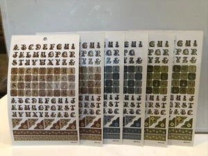 Set 6 Fogli Vintage Lettera Numeri Boarders Adesivi 3 Colori - Foto 1 di 5
