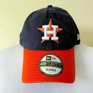 New Era Houston Astros Fitted Hat Cap Mens XL XLarge MLB 49Fifty Black Orange - Picture 1 of 9