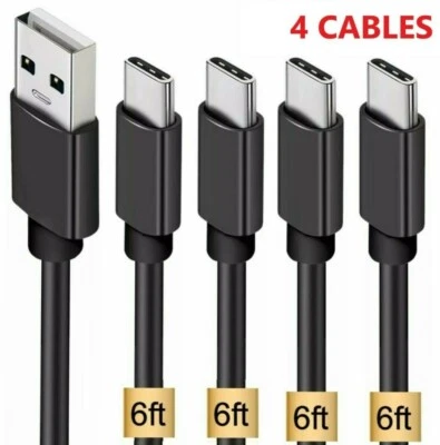 4 Pack 6FT USB C Cable Type C Fast Charger For Samsung Galaxy A10e A70 A71 BLK - Image 1 of 4