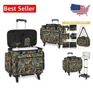 Universal Rolling Sewing Machine Case with Wheels & Storage Pockets - Floral - Picture 1 of 11
