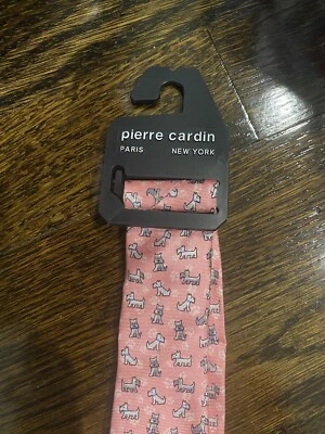 New With Tags Pierre Cardin Pink Tie With Grey Dogs New York Paris - Image 1 of 4